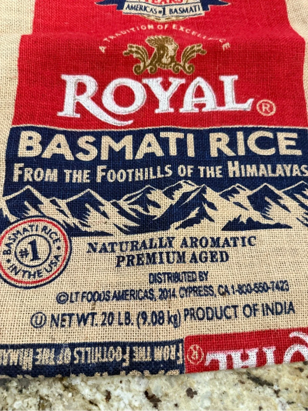 Fun Novelty Upcycled Royal Basmati Rice Burlap Tote Bag w Zipper Closure